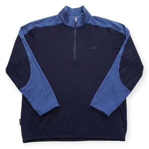 Icebreaker Sport 320 Sweater Large Mens Blue Merino Wool 1/4 Zip Mock Neck
